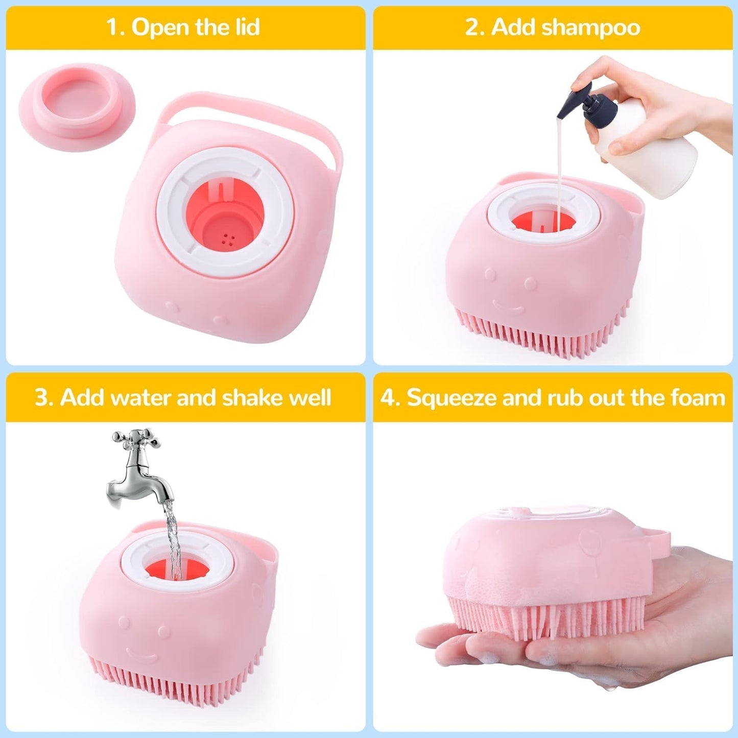 Silicone shampoo bath brush with soft massage bristles for dogs and cats