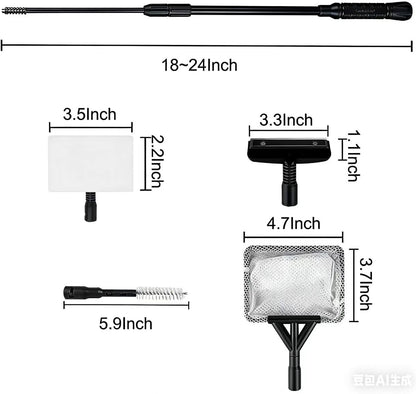 Carefree Fish 4-in-1 complete aquarium maintenance set laid out with all components.
