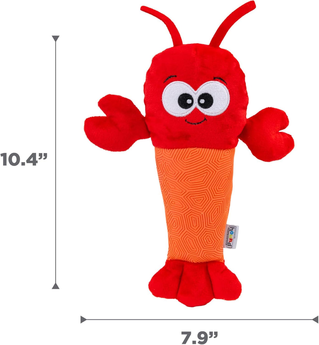 Side profile of 10.4 inch plush and molded dog fetch toy