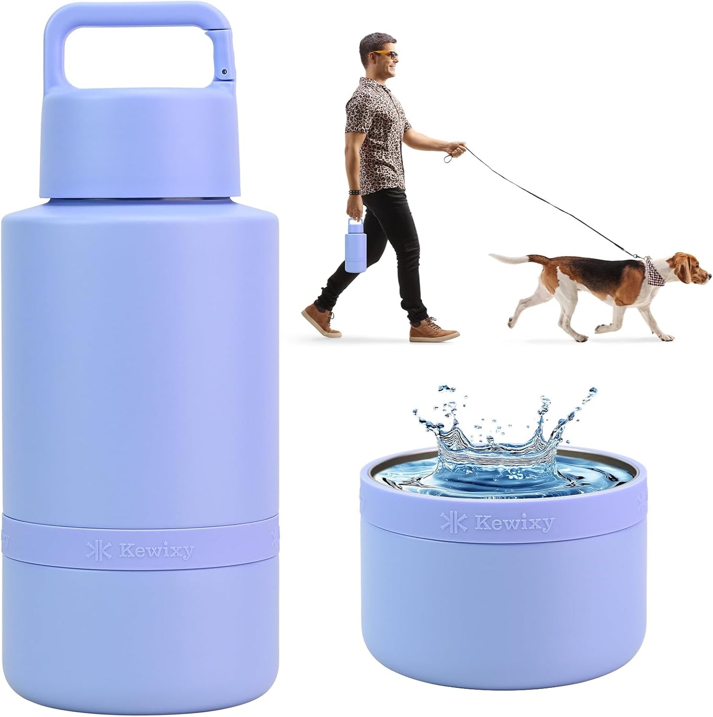 KEWIXY Insulated Dog Water Bottle with Travel Bowl, Dog Lover Gift, Portable Water Bottle Dispenser, Accessories for Car, Hiking, Camping, Outdoor, Leak-Proof, Detachable (Pale Pink) - Image 10