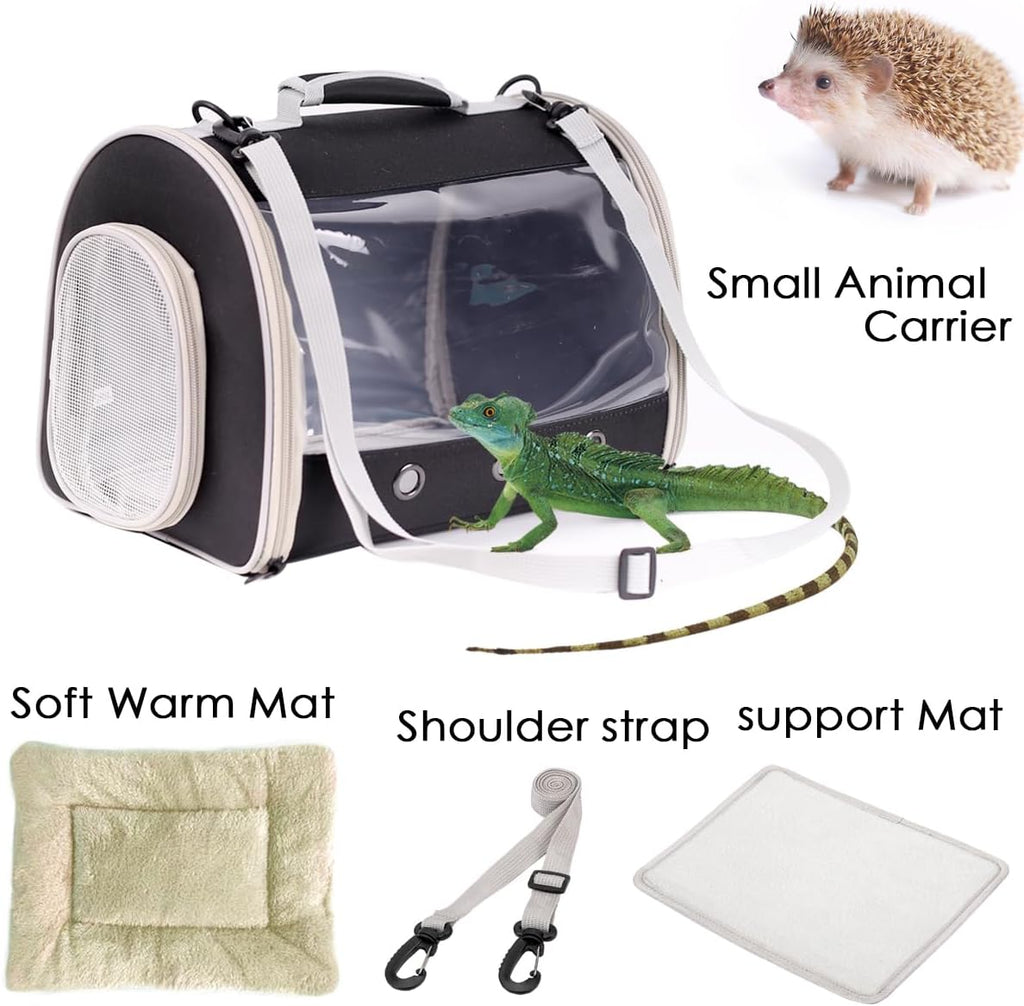 Bearded Dragon Travel Carrier Backpack,Lizard Backpack Carrier,Space Capsule Clear Bubble Window Astronaut Reptile Carrier Backpack for Guinea Pig,Sugar Glider,Bunny (Black, TPU Carrier+MAT) - Image 7