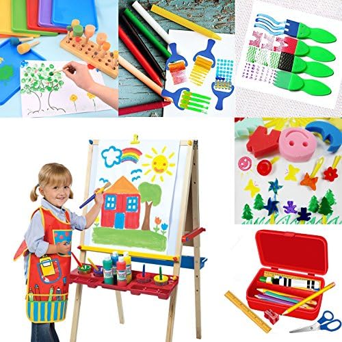 Different shapes of colorful sponge brushes illustrating creative possibilities for early learning art and craft projects.