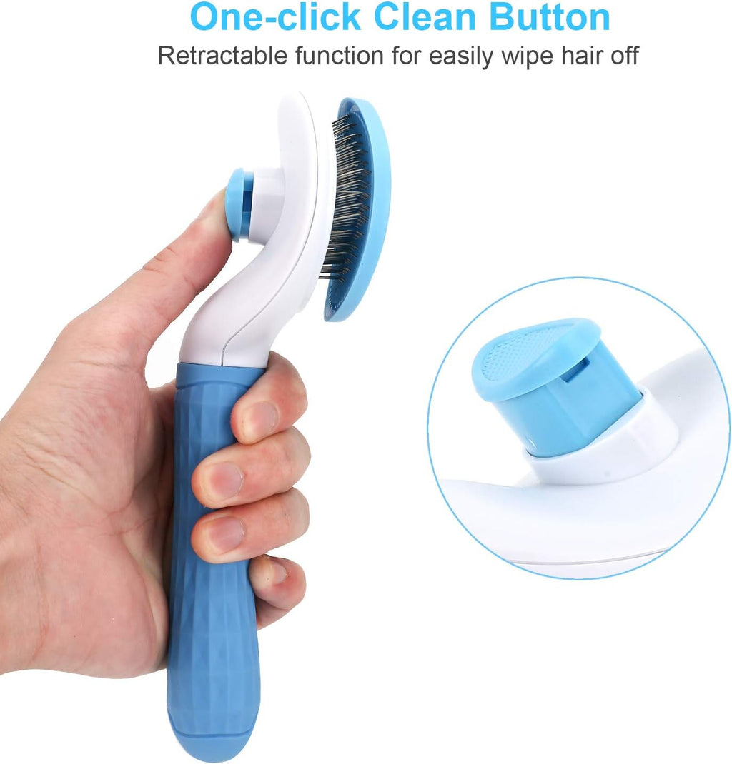 Depets shedding brush demonstrating the one-click self cleaning retraction mechanism