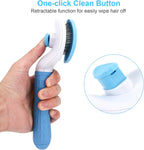 Depets shedding brush demonstrating the one-click self cleaning retraction mechanism