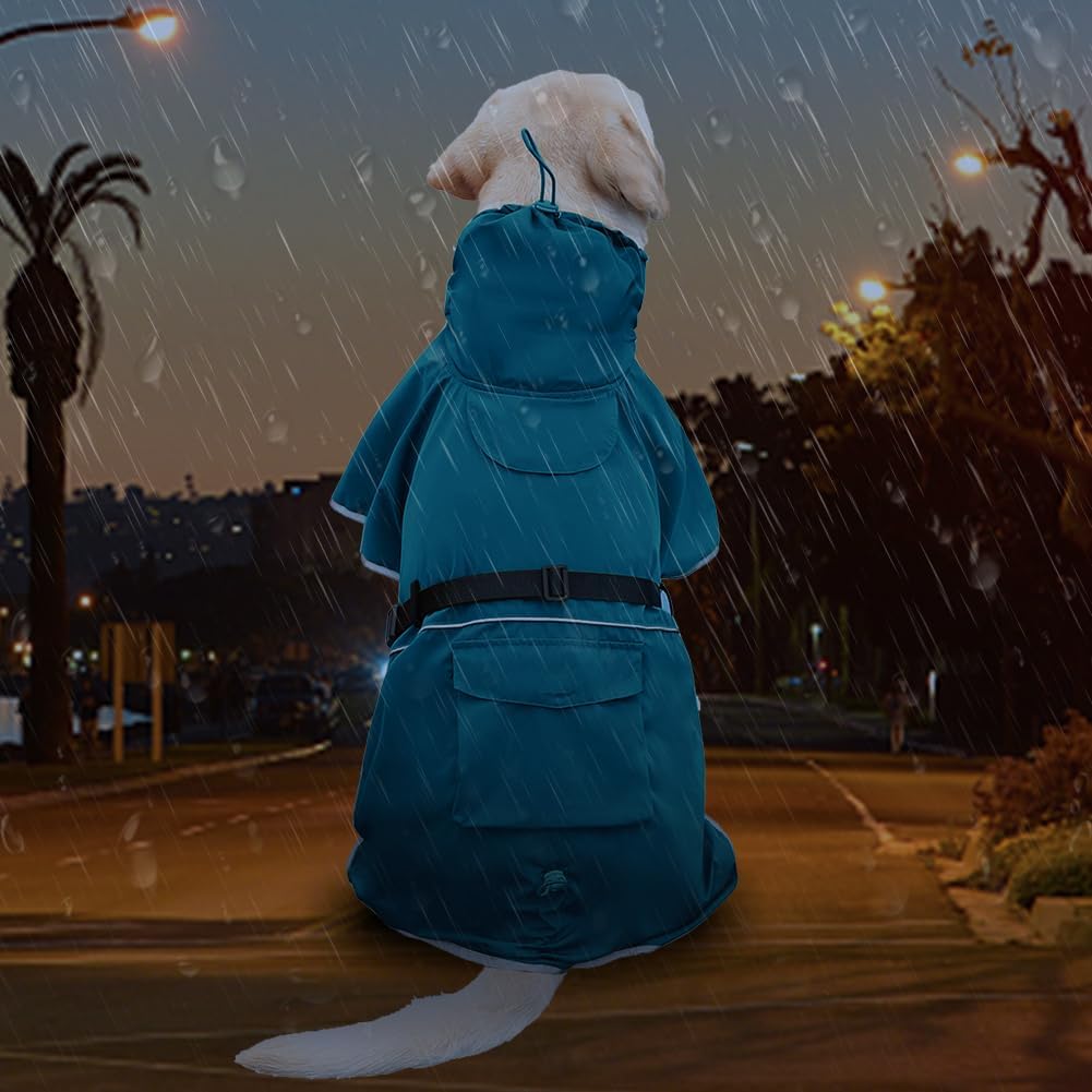 Koogal adjustable hooded dog poncho back view with leash hole