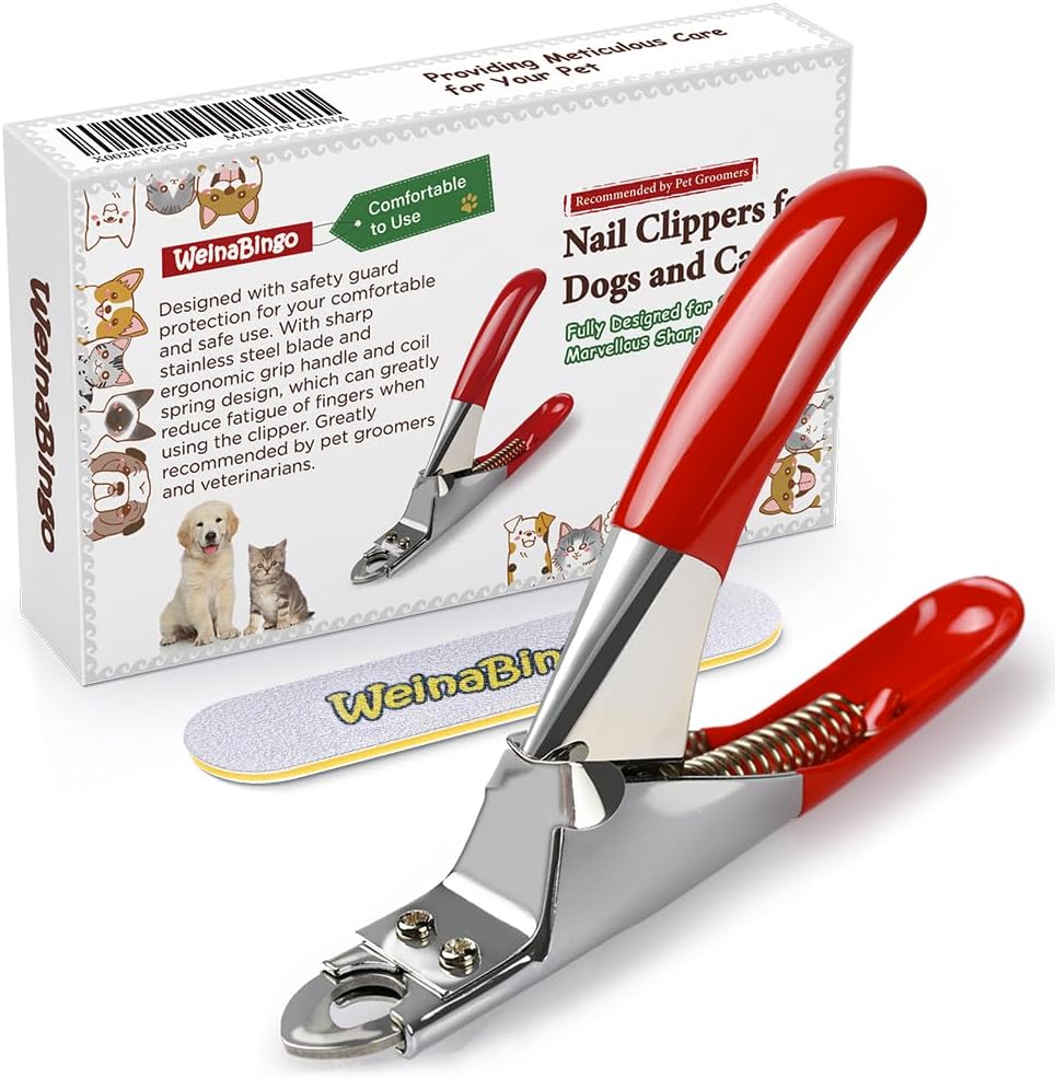 WeinaBingo professional pet nail clippers with red handle front view
