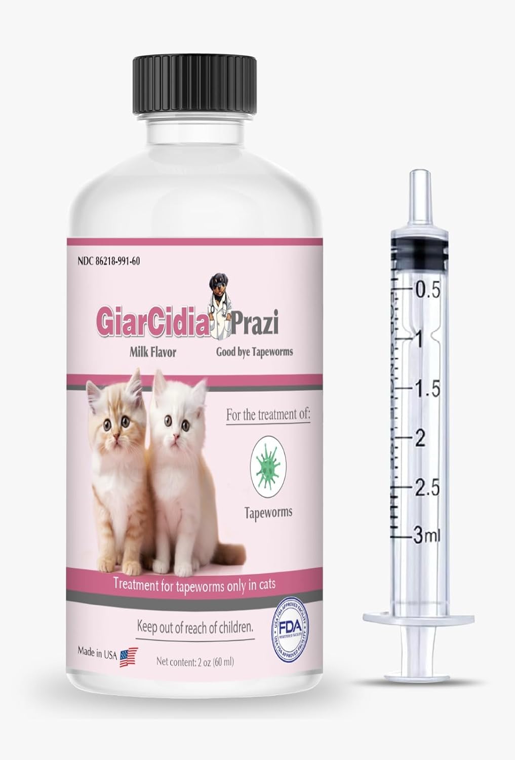 No More Tapeworms in Cats and Kittens- Dewormer for Cats and Dewormer for Kittens - 60mls Chicken Flavour with 3ml Dropper-USA Made Oral Suspension - Image 10
