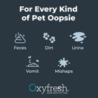 Oxyfresh USA imported advanced pet odor eliminator spray bottle on clean tile floor.