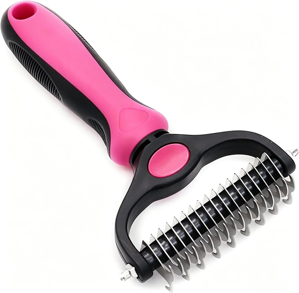 Generic pet grooming rake front view pink
