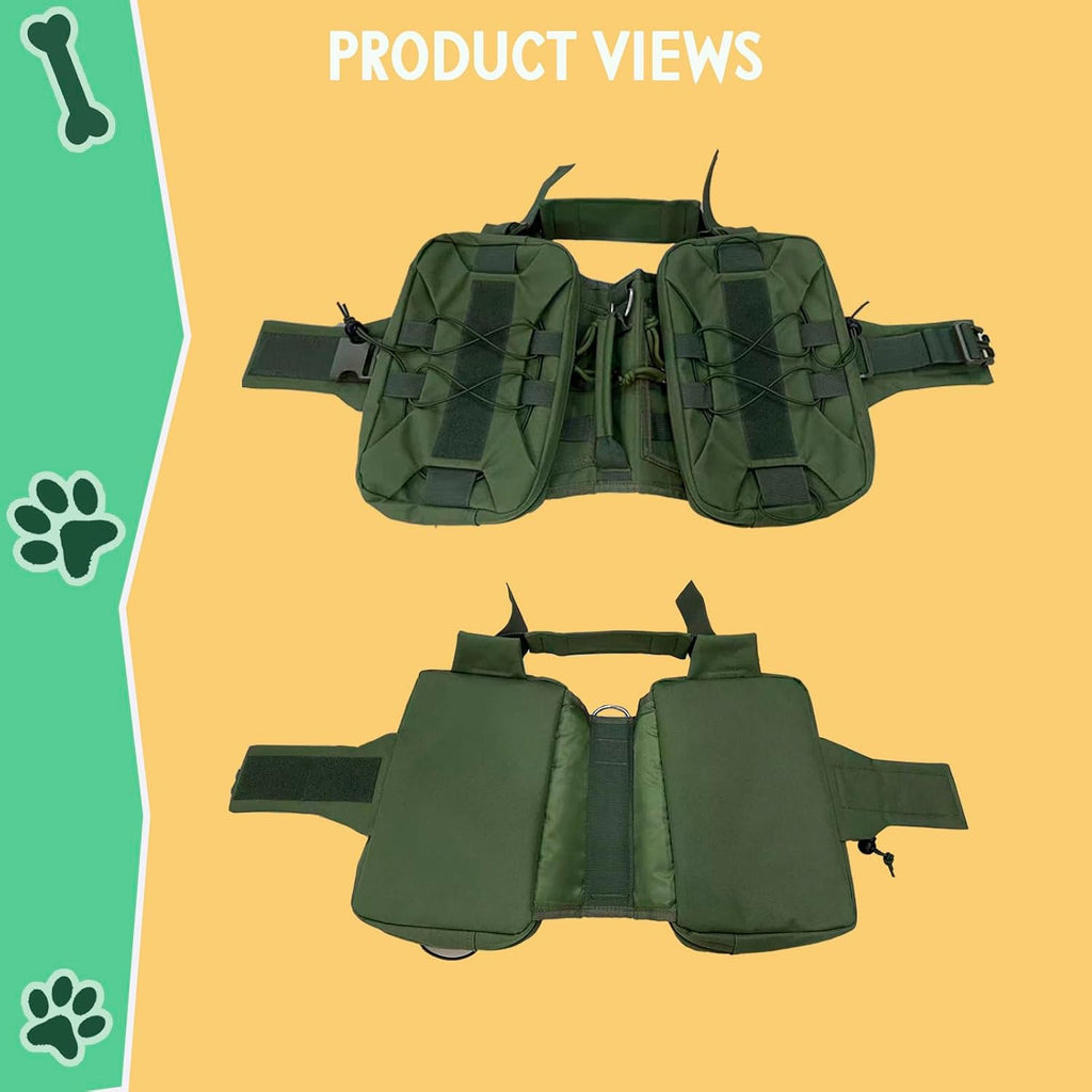 Tactical Dog Backpack Harness - Medium, Army Green, 2 Ample Side Pockets | Water Resistant Saddle Bags for Hiking & Camping, Sturdy Vest Fits Medium & Large Dogs - Image 10