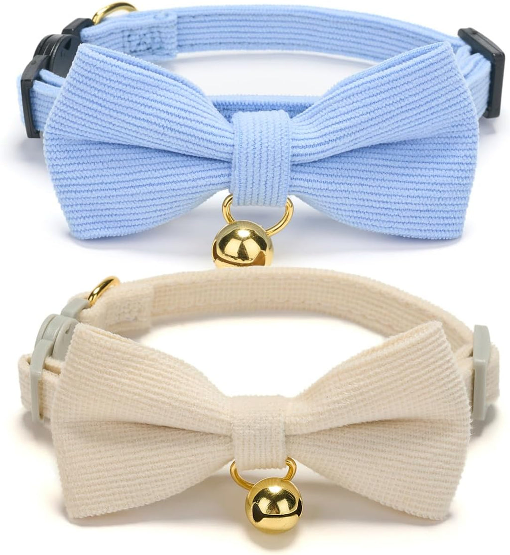 2 Pack Soft Corduroy Cat Collars with Bow Tie & Bell Adjustable Breakaway Bowtie Kitten Collar for Girl Boy Kittens(Orange & Dark Green) - Image 9