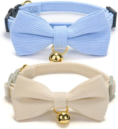 2 Pack Soft Corduroy Cat Collars with Bow Tie & Bell Adjustable Breakaway Kitten Bowtie Collar for Girl Boy Cats(Orange & Green) - Image 10
