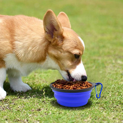 SLSON lightweight travel pet bowls attached securely to an outdoor backpack