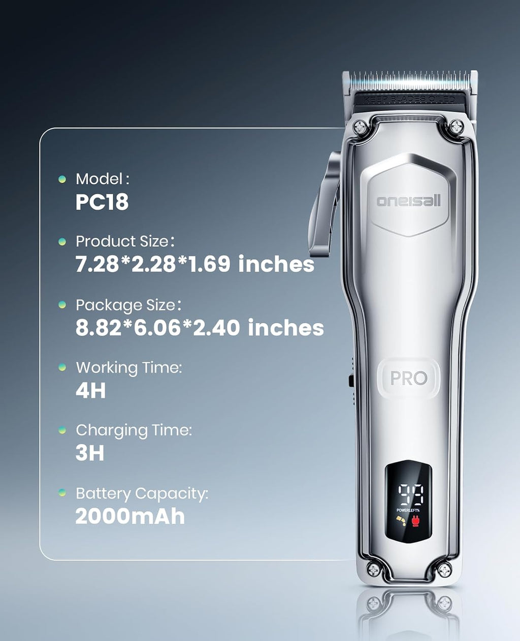 oneisall Dog Clippers for Grooming Thick Hair,Low Noise Dogs Grooming Kit with Detachable Stainless Steel Blade,Dog Shaver for Thick/Matted/Knotted/Fine/Wave/Curly Hair,PC18 - Image 9