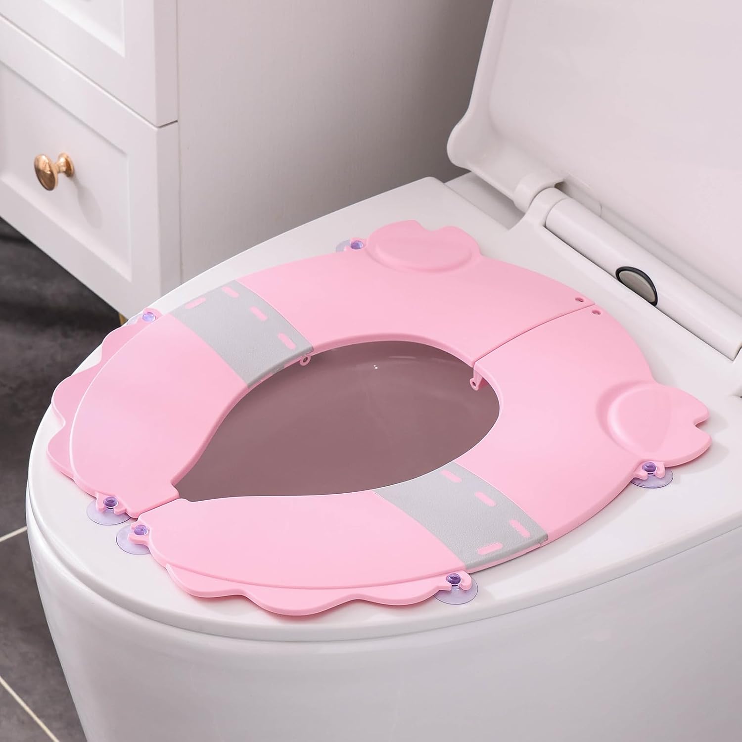 DIJIAMEIYA portable potty training seat front view featuring pink folding travel toilet seat