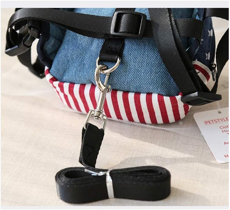 Zippered storage pouch open on small dog backpack harness