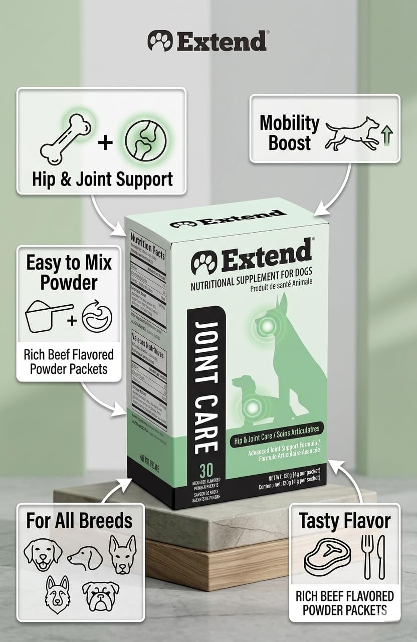 USA imported dog hip and joint powder packet poured over kibble