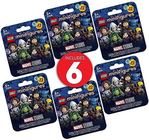 LEGO 66735 mystery box showing a random assortment of six assembled superhero characters with accessories.