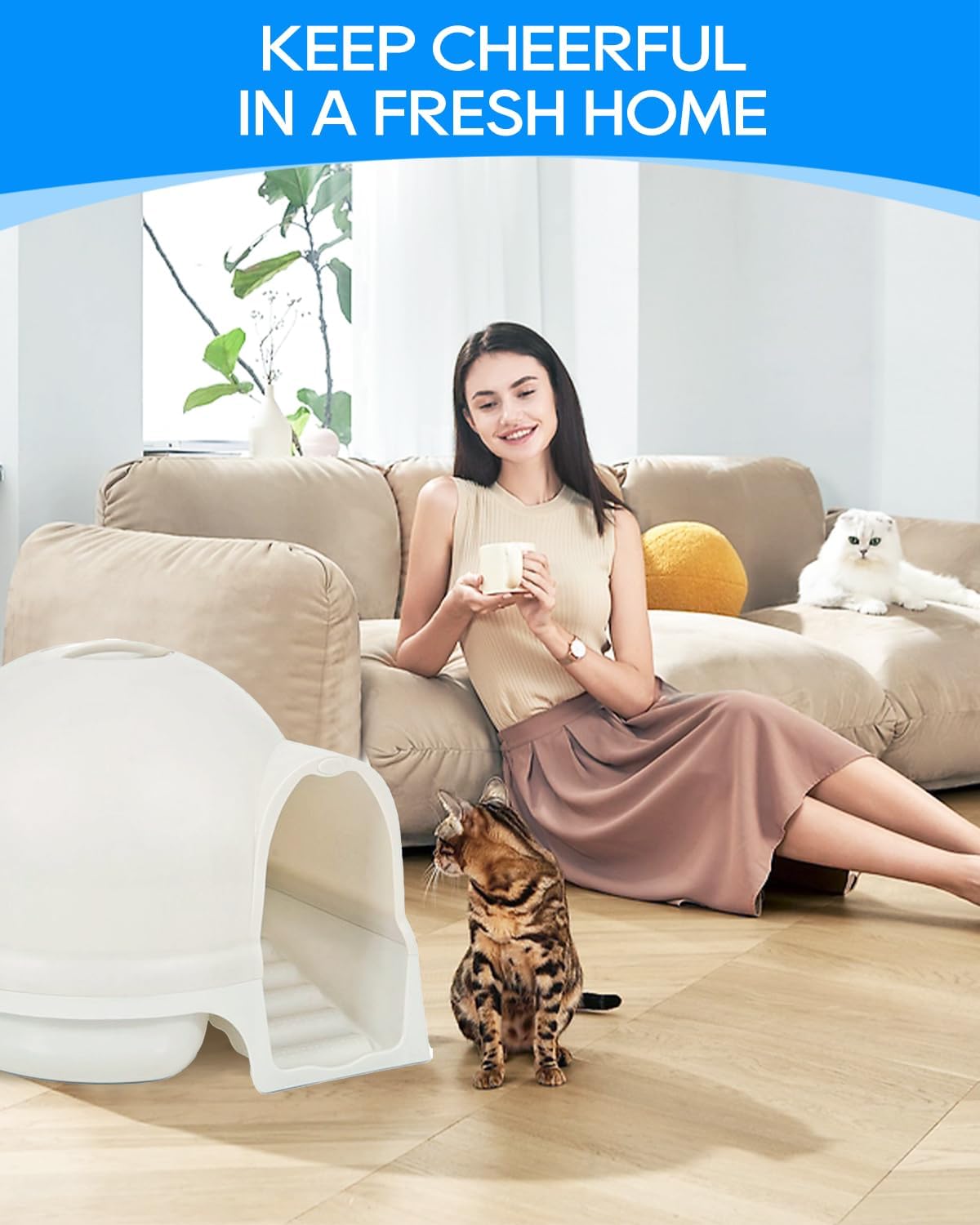 Installing a non-toxic replacement odor filter into a dome cat litter tray