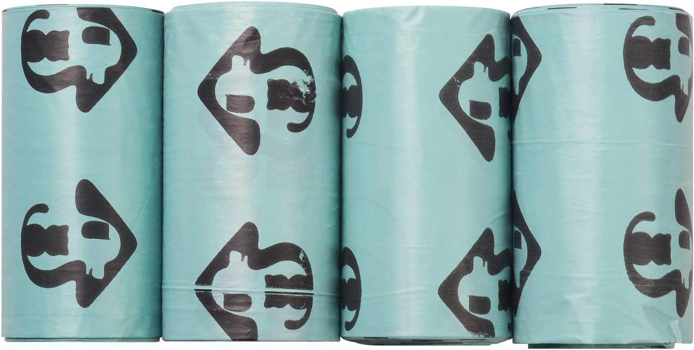 Four rolls of Waoniq green cat poop bags for litter scoops