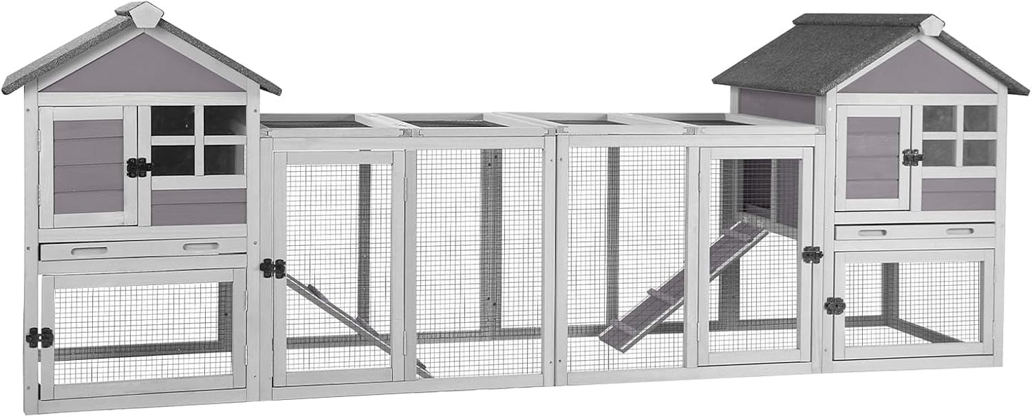 Aivituvin Rabbit Hutch Indoor Bunny Cage Outdoor with Run Chicken Coop Guinea Pig House with Waterproof Asphalt Roof,No Leakage Pull Out Tray (103.2" L x 25.2" W x 36.2" H, Grey-2 Sets) - Image 1