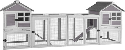 Aivituvin Rabbit Hutch Indoor Bunny Cage Outdoor with Run Chicken Coop Guinea Pig House with Waterproof Asphalt Roof,No Leakage Pull Out Tray (103.2" L x 25.2" W x 36.2" H, Grey-2 Sets) - Image 1