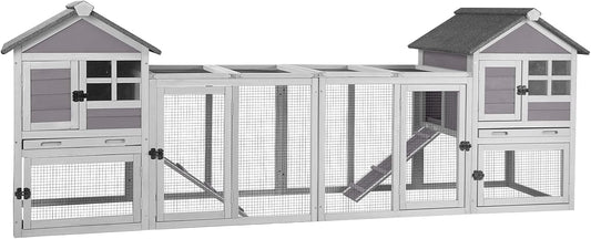Aivituvin Rabbit Hutch Indoor Bunny Cage Outdoor with Run Chicken Coop Guinea Pig House with Waterproof Asphalt Roof,No Leakage Pull Out Tray (103.2" L x 25.2" W x 36.2" H, Grey-2 Sets) - Image 1
