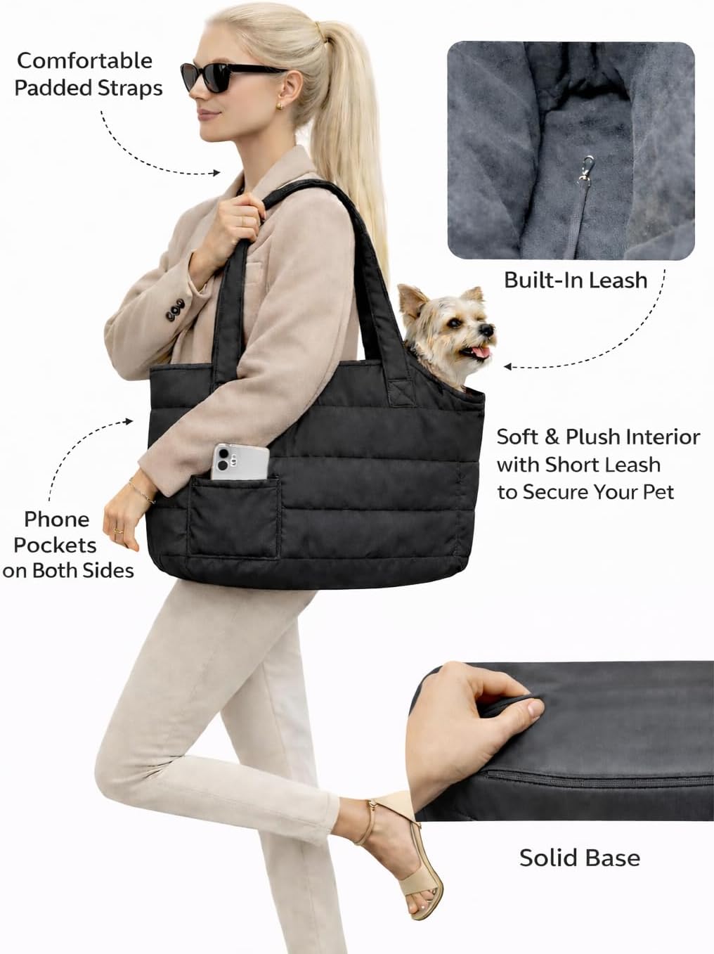 Paws Pack small dog travel tote side view showing phone pocket