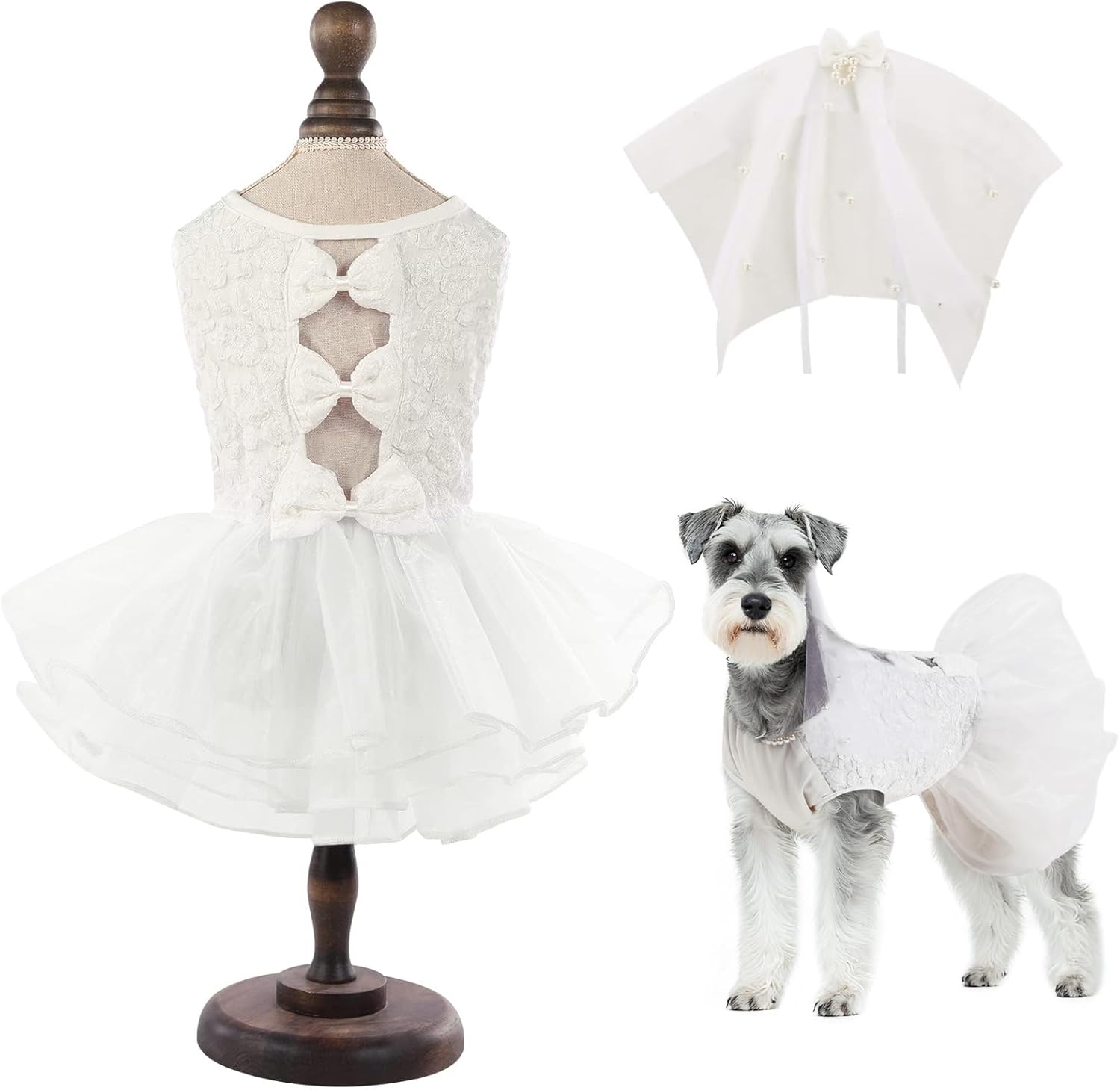 ASENKU Dog Dress, Dog Wedding Dress, Pet Lace Princess Dress with Bows for Wedding Birthday Party, Puppy Formal Apparel with Pearl Necklace for Large Dogs (Pink, XX-Large) - Image 10