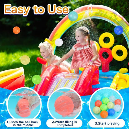 RYTABEE silicone splash water balls bursting softly open on contact during an outdoor backyard summer family game