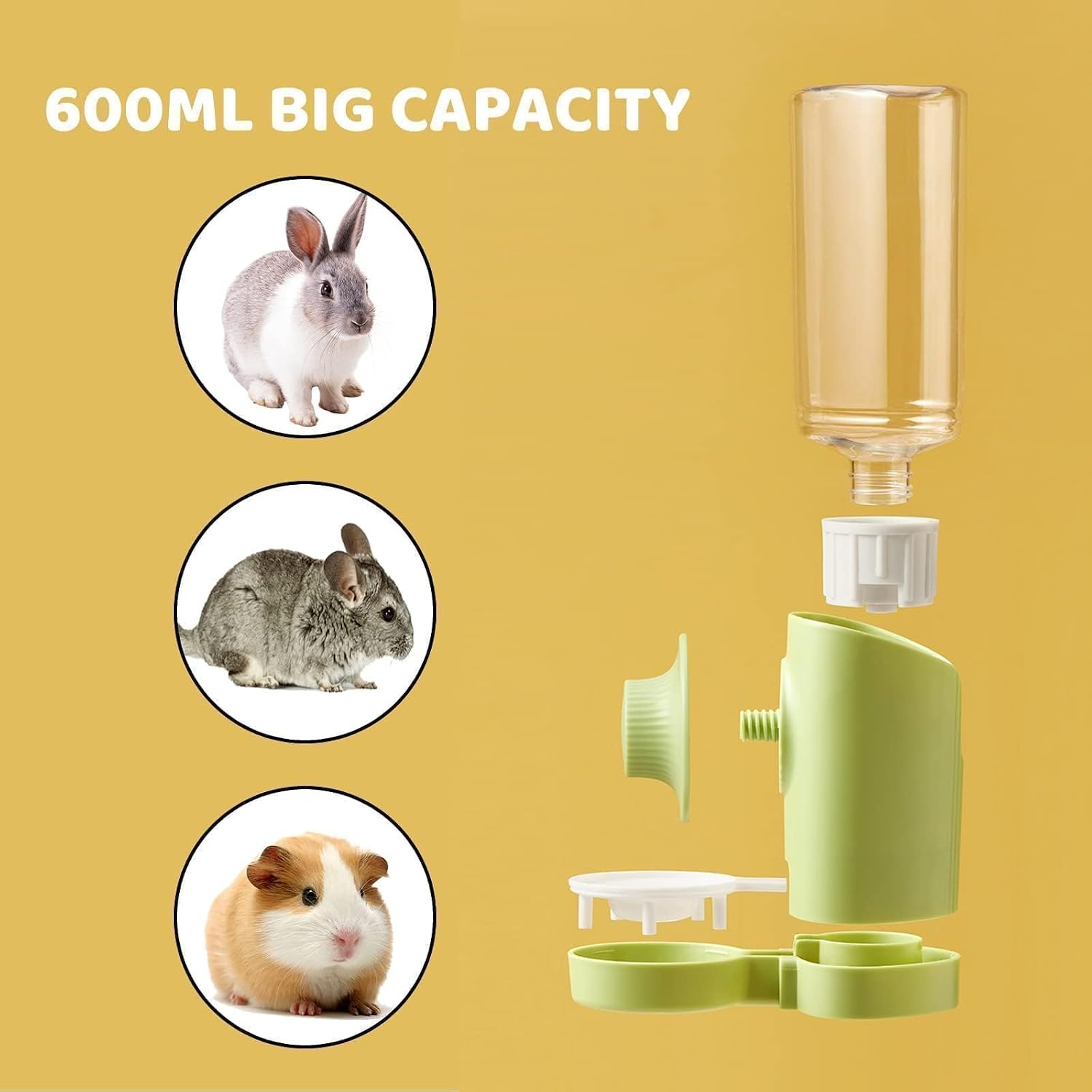 Rabbit Water Bottle, 600ml/21oz Hanging Water Dispenser Feeder Cage Crate Hutch Bunny Puppy Cat Chinchilla Ferret Guinea Pigs Squirrel Hedgehog (Green) - Image 7