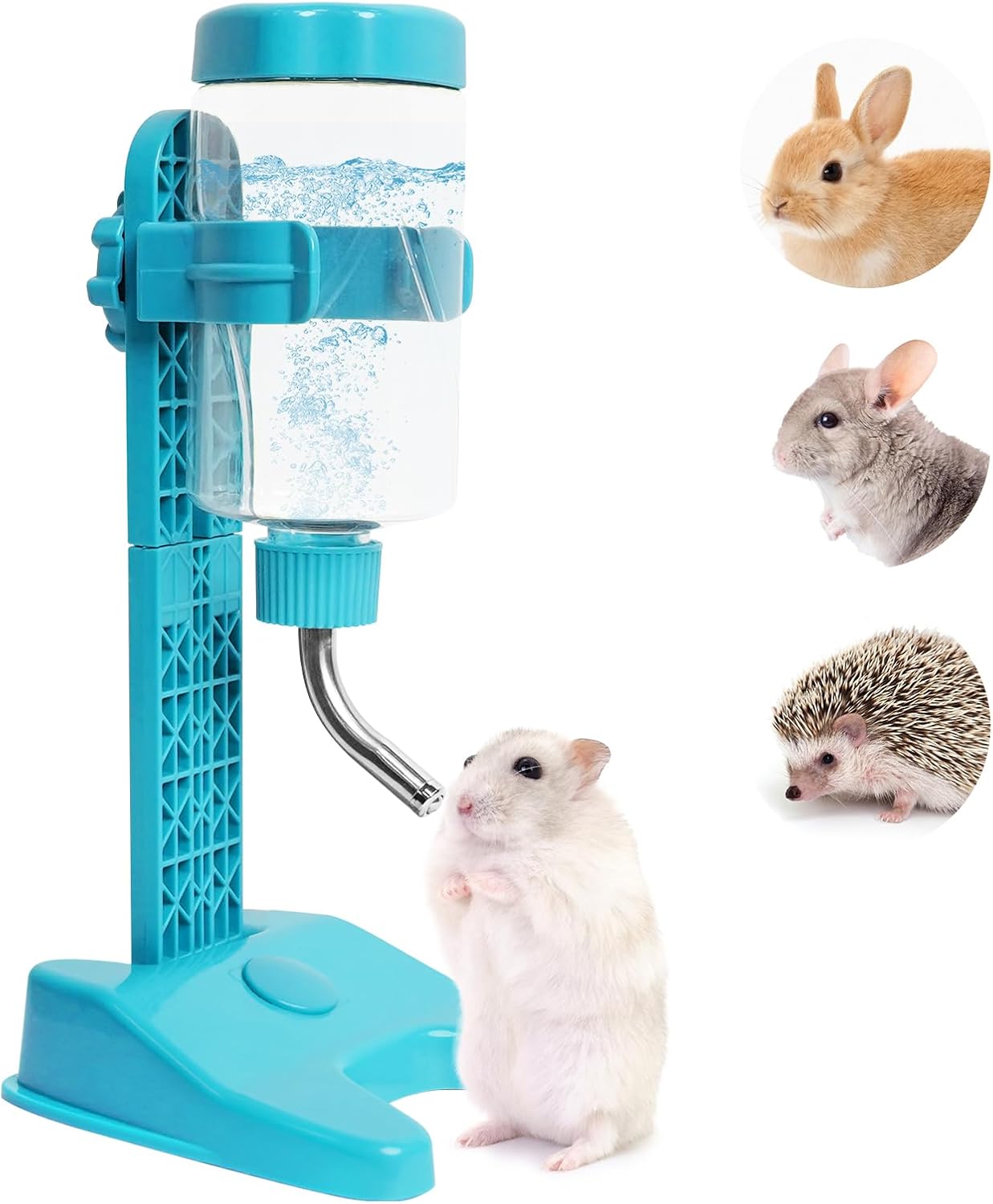 VANNON Pet Standing Water Dispenser Top Fill Dog Water Bottle Dispenser with Stand Leakproof Pet Slow Water Bottle for Small Animals, 13oz, BPA Free, Adjustable Height, Blue - Image 1