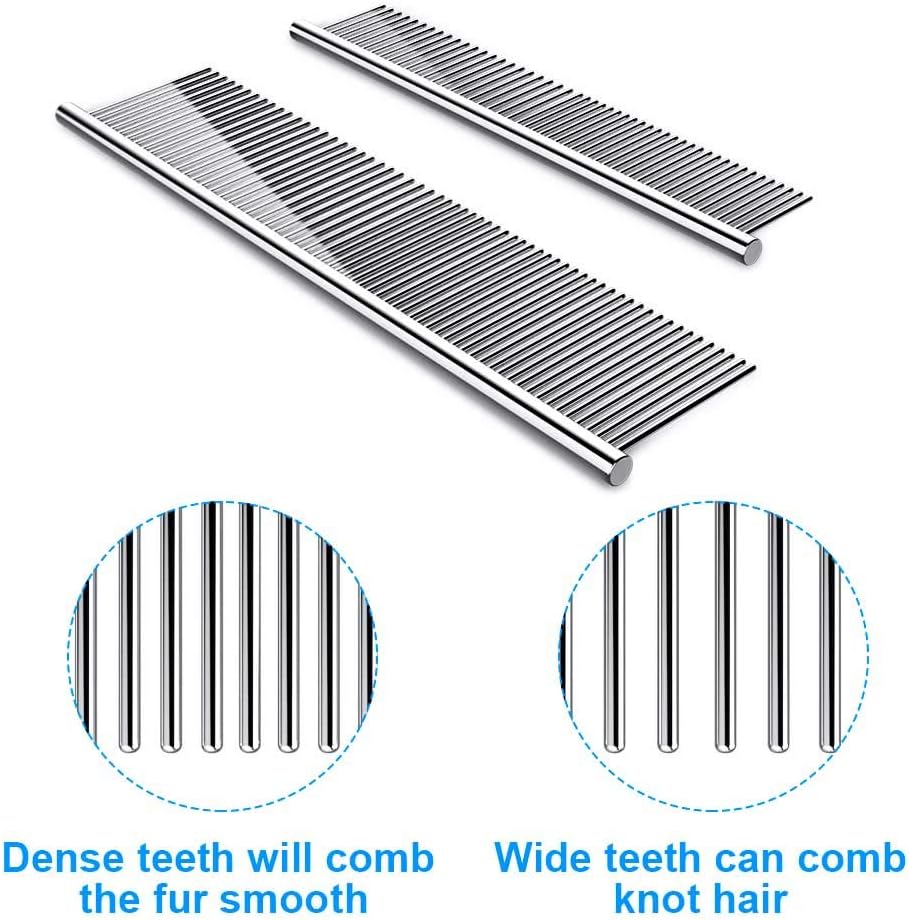 Close-up of rounded teeth on professional metal pet grooming tools.