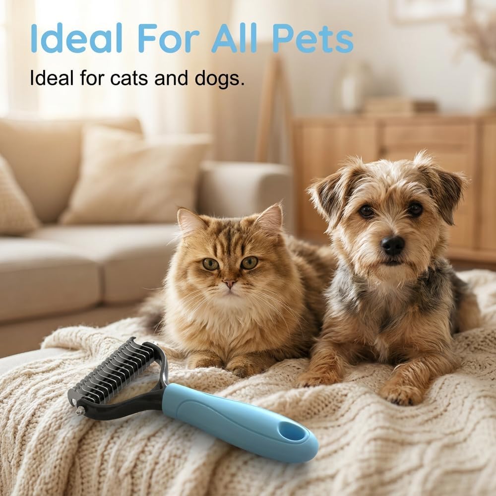 Ergonomic non slip handle of the Pet Pro undercoat rake for comfortable grooming