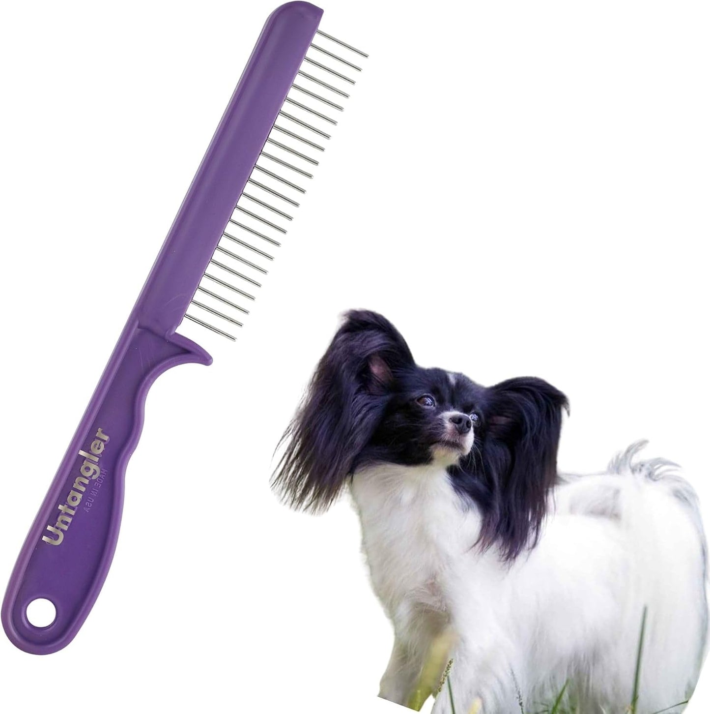 Untangler Super-Groom pet comb front view showing 22 coarse rotating teeth