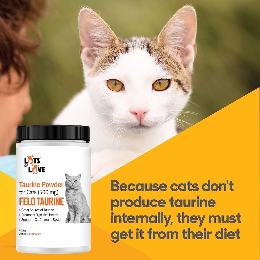 Water soluble feline taurine powder dietary supplement back label with usage directions.