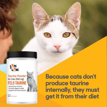 Water soluble feline taurine powder dietary supplement back label with usage directions.