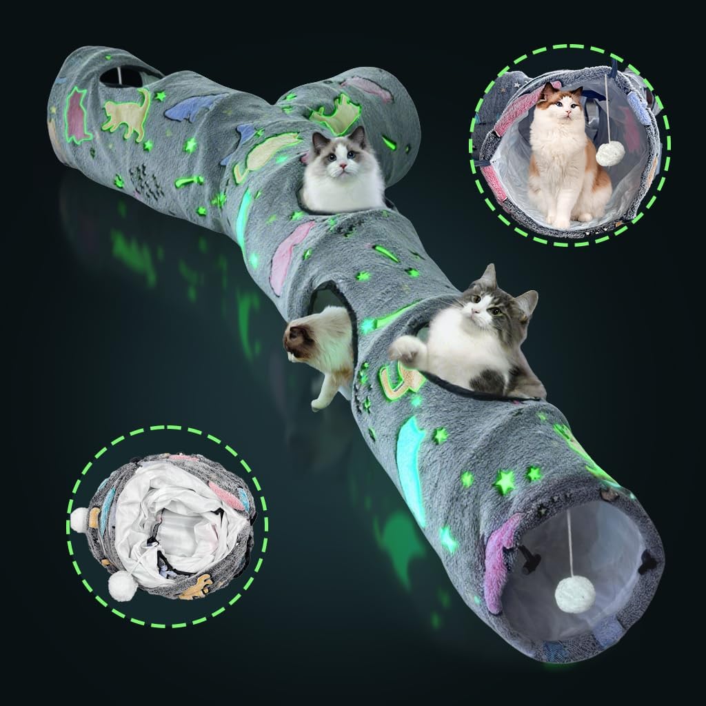 Cat Tunnel,3 Way Cat Toys,Tree Trunk Cat Tunnels for Indoor, Cat Maze for Kitty, Puppy, Kitten,Rabbit to Chase and Play, Collapsible Tube, Easy to Store Kitten Tunnel,L59,Tree Design Gift - Image 9