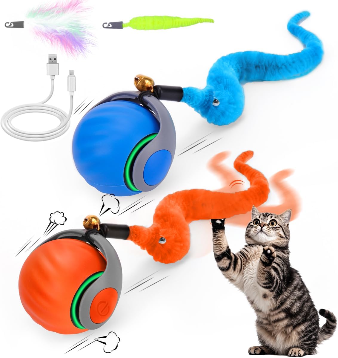 Interactive Cat Toy Ball - Speedy Cat Toys for Indoor Cats with Feather Tails for Chasing, Moving Stimulation Smart Cat Toy for Enrichment, Motion Activated Automatic Rolling Toys to Keep Them Busy - Image 9