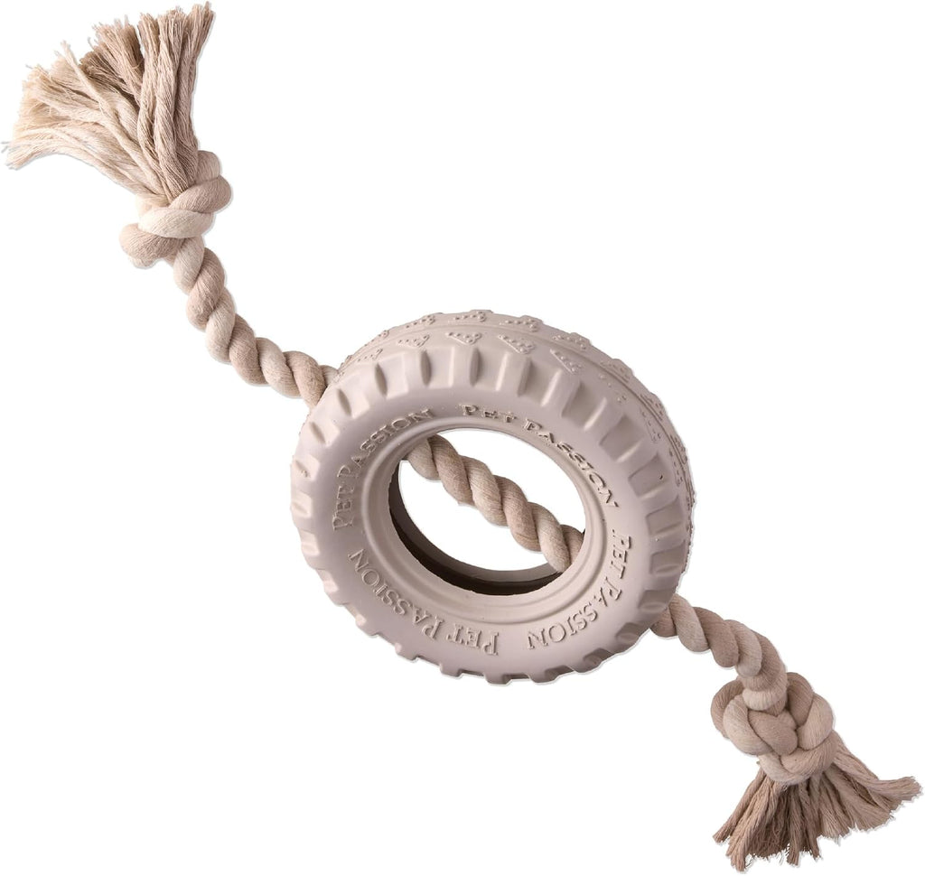 Pet Passion Natural Rubber Tire and Organic Cotton Rope Pull and Chew Dog Toy for All Pet Breeds, Blush, Small - Image 12
