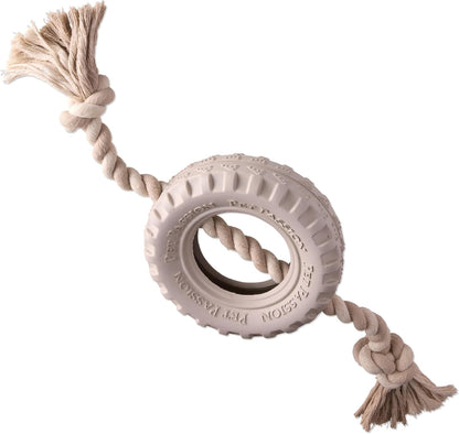 Pet Passion Natural Rubber Tire and Organic Cotton Rope Pull and Chew Dog Toy for All Pet Breeds, Blush, Small - Image 12