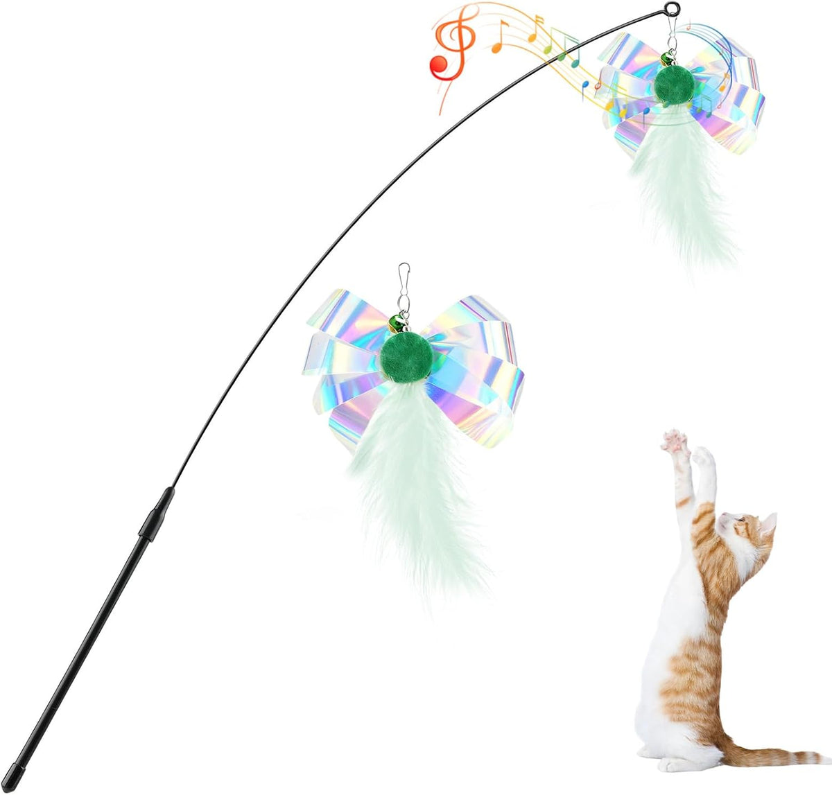 Pawaboo Feather Teaser Cat Toy - Interactive Wand with Extra Long 34.5" Wand and Small Bell, Fun Exerciser Playing Toy for Kittens or Cats, Brown Feather - Image 12