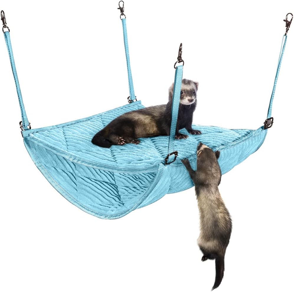 2 Brothers Wholesale Ferret Hammock front view in blue plush material