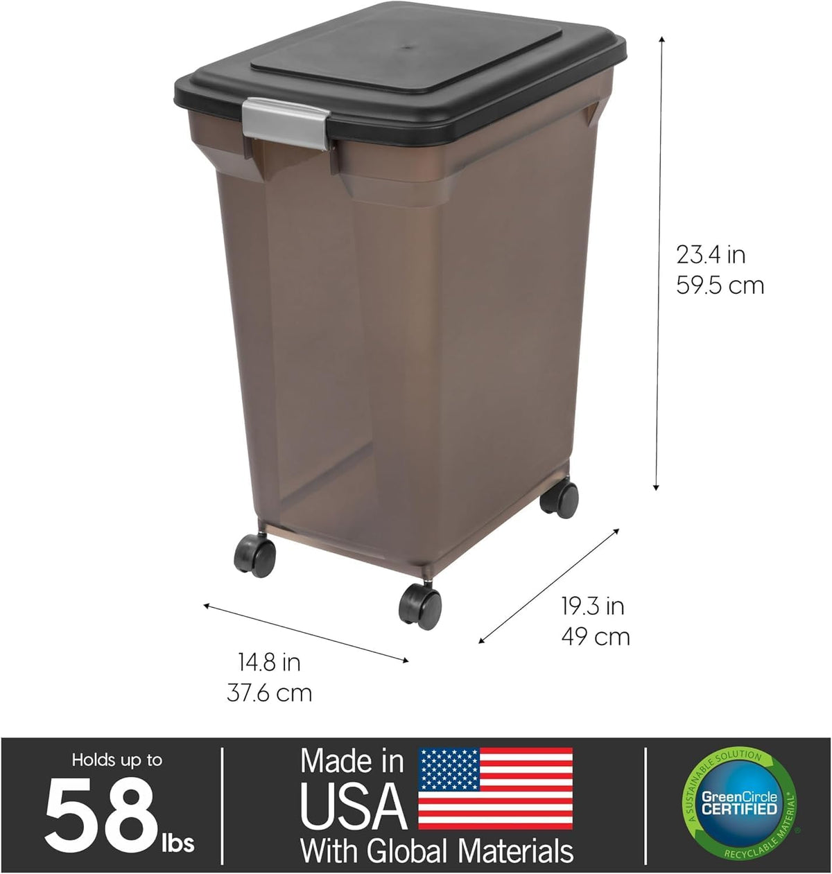 Side profile of Iris Usa airtight food storage showing snap latches