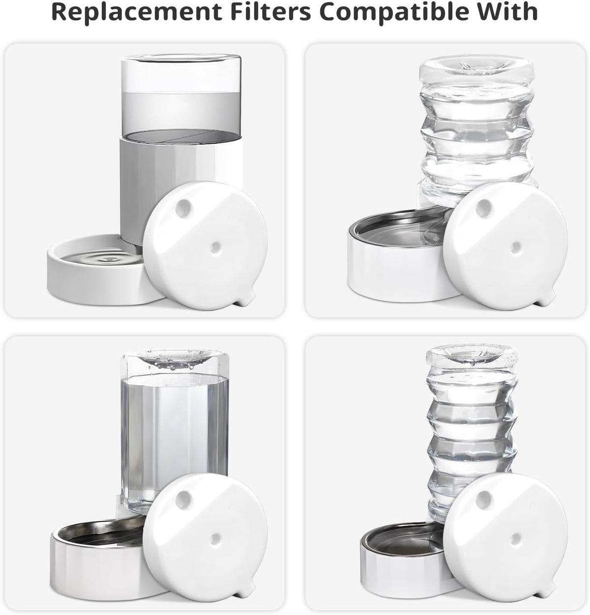 Baofum automatic dog water dispenser replacement parts set layout with eight filters and one cleaning brush