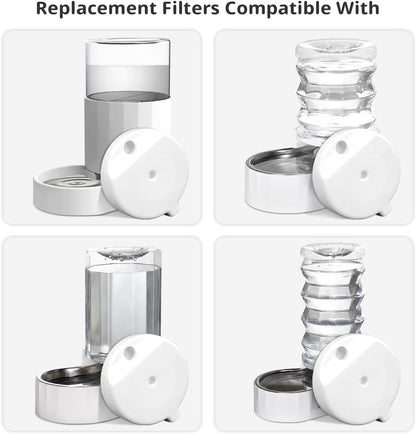 Baofum automatic dog water dispenser replacement parts set layout with eight filters and one cleaning brush