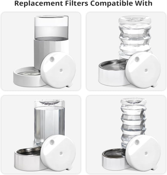 Baofum automatic dog water dispenser replacement parts set layout with eight filters and one cleaning brush