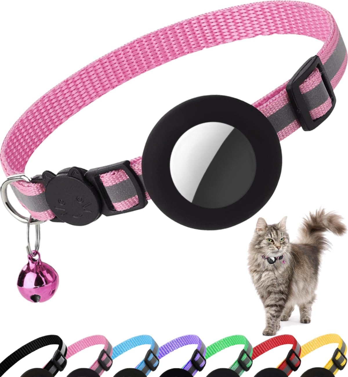 Airtag Cat Collar Breakaway, Reflective Kitten Collar with Apple Air Tag Holder and Bell for Girl Boy Cats, 0.4 Inches in Width and Lightweight(Black) - Image 9