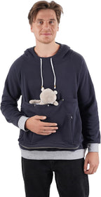 Adjustable drawstring neckline and premium stitching details of the ALYC pet pouch carrier