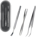 Swyzy stainless steel tick remover kit with tweezers and V-shaped tool in storage case